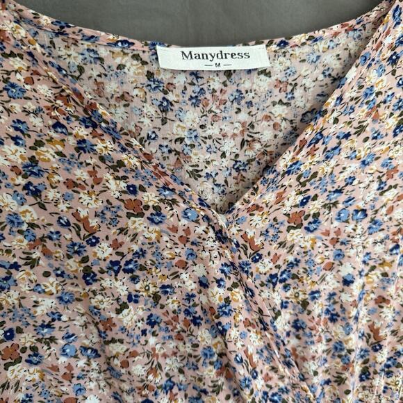 Manydress Floral Midi Dress Pink Ruffle Prairie Style Boho Women's Size Medium - Picture 4 of 13